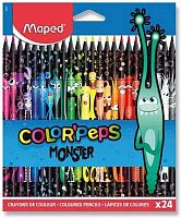 Карандаши пластик. 24цв. MAPED "Color`Peps Black Monster" 862624 декор.,к/к,е/подвес