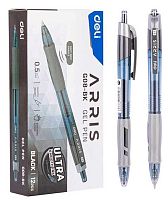 Ручка гелевая авт. DELI "Arris" EG08-BK (1503219) чёрная,0,5мм,прозр.серый корп.,резин.манж.