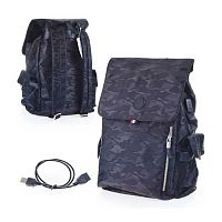 Рюкзак SANVERO Luxury 89819  2отд.,7карм.,USB порт,нейлон,чёрный,камуфляж