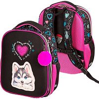 Ранец школьный deVENTE "Choice Lite. Cute Husky" 7033525 жёст.,38*29*17см,светоор.эл.,800гр.+брелок