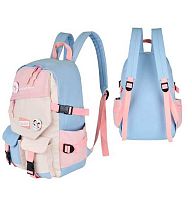 Рюкзак школьный SANVERO BP22004 голубой-бежевый-розовый 48*28*18см 1отд.,полиэстер