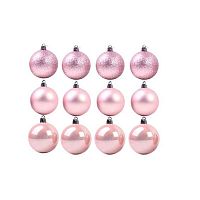 Набор ёлочных шаров ЛЬДИНКА 241928 (12шт.) 4см,пластик,нежно-розов.,блёст.
