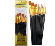 Набор кистей 10шт. INTELLIGENT DF-95/DD-64 (синтетика кр.№1,2,2/0,3,5,пл.№2,4,6,5/8,8) чёрн.ручка