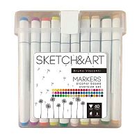 Маркеры д/скетчинга 60цв. BV "SKETCH&ART" 22-0080 двустор.,трёхгр.,пластик.пенал