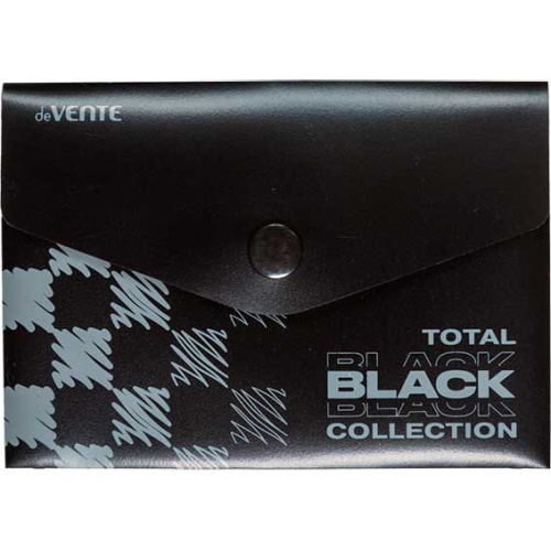 Папка-конверт на кнопке А7 deVENTE "Total black" 3071337 непрозр.,чёрная с рис.,180мкм