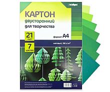 Картон цв. двухстор. А4 21л. 7цв. INTELLIGENT "Зелёные оттенки" DI-771 матовый,180г/м2,ПВХ-пакет