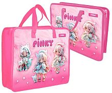 Папка пластик,с ручками А4 INTELLIGENT "Pinky" DD-9000 розов.с рис.,на молн.