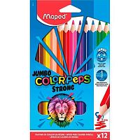 Карандаши Jumbo 12цв.MAPED Color`Peps Strong 863312 пластик.,повыш.прочности,к/к,е/подвес