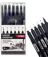 Набор линеров  6шт. INTELLIGENT DK-128 чёрные (0.05,0.2,0.4,0.5,1.0,кисть),ПВХ-уп.