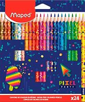 Карандаши пластик. 24цв. MAPED "Pixel party" 862206 трёхгран.,к/к,е/подвес