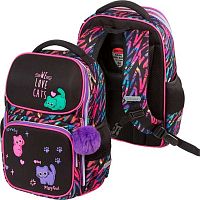 Ранец школьный deVENTE "Smart. Funny Cats" 7030500 жёст.,37*28*14см,800гр.,светоотр.эл.+брелок