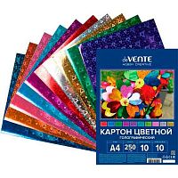 Картон цв. голограф. А4 10л.10цв. deVENTE 8114523 250 г/м2,пласт.пакет,е/подв.
