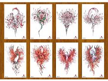 Наклейка-татуировка Рыжий кот "Животные в красных цветах" ТА-1756, 12*19см