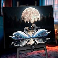 Картина по номерам с кристал. из хрусталя чёрный холст Котеин "Лебединая верность" 40*50 BSH0005(21ц