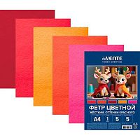 Фетр  5л. 5цв. А4 deVENTE "Оттенки красного" 8113407 жёсткий,1мм