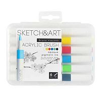 Маркеры акрил.  6цв. BV Sketch&Art 22-0153 трёхгр.,кисть,1-3мм,в пластик.боксе