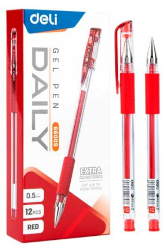 Ручка гелевая DELI "Daily" E6600SRed (1743679) красная,0.5мм,резин.манж.,прозр.корп.