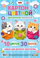 Картон цв. двухстор. мелов. А4 30л.10цв. ХАТ "Милые пушистики" 32406