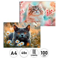 Альбом для рис.40л. Проф-Пресс спираль "Коты и цветы" 40-7777 лён,асс.