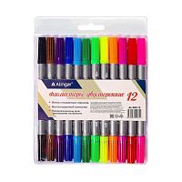 Фломастеры двухстор. 12цв. ALINGAR "Time to create" AL960-12 смываемые,вент.колп.,ПВХ-уп.