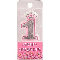 Свеча-цифра д/торта "1" deVENTE "Розовая принцесса" 9060901 5,8*3,8*0,8см,сереб.рис.,пластик.короб.