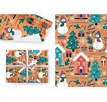 Бумага упак. 100*70см Микрос НГ "Снеговик" (1лист в рулоне) Ч47955_1 крафт,бурый,78гр/м2