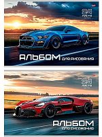 Альбом для рис.24л. Проф-Пресс "Авто и природа-8" 24-7281 бл.-офс.,на скобе,асс.