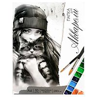 Папка для акварели А4 10л. ФЕНИКС "Девушка с котом. Осень" 69935 бел.аквар.бум.200г/м2