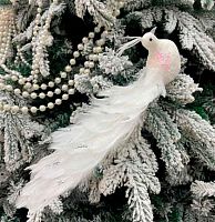 Новогоднее украшение "Королевская птица" белый 196-1082 на прищепке,34см