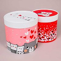 Коробка Микрос 2в1 цилиндр. "Котики" Ч60194 h-18см,d-18см/h-16см,d-16см,завальц.край,