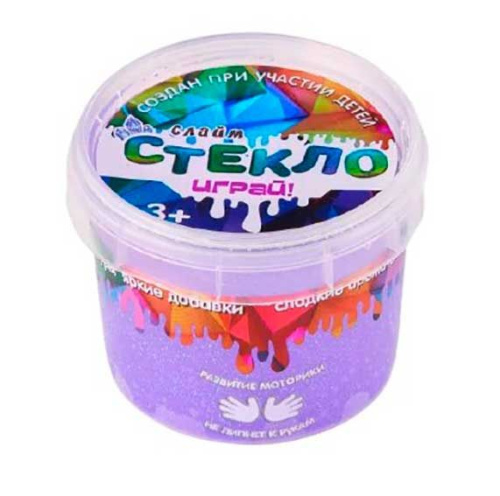 Лизун Слайм "Стекло" с фиолетовыми крупными блестками  90гр в банке 00-00001549 фото 2