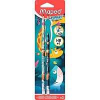 Карандаш ч/гр. пластик. с ласт. MAPED 851819 (2шт),трёхгр.,НВ+тренажёр д/постановки письма
