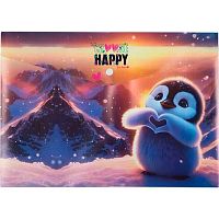 Папка-конверт на кнопке А4 deVENTE "Happy Pinguin" 3079553 непрозр.с рис.,180мкм,факт.песок