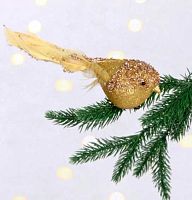 Новогоднее украшение "Сказочная птица" золото 196-1027 на прищепке,5*7*18см