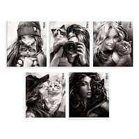 Тетрадь 48л. (клетка) ФЕНИКС "Девушка с котом" 68540 мел.карт.,лам."софт-тач" вельвет,асс.