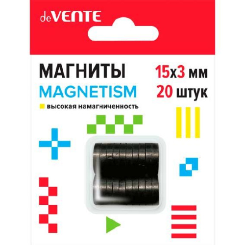 Магниты д/рукоделия deVENTE Magnetism 8000401 чёрн.,феррит.,20шт,15*3мм,,высок.намагнич.,к/блист.