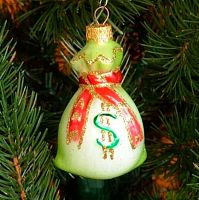 Игрушка ёлочная КОЛОМЕЕВ "Денежный мешок" ФУ-230 стекло,11см,подар.уп.