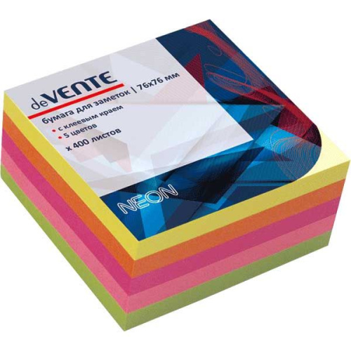 Кл.бумага д/заметок 76*76мм deVENTE 400л. 2010342 неон,5цв.