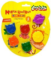 Мелки восковые  6цв. Каляка-Маляка "Зверята" КВЗП6 фигурн.40мм