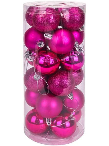 Набор ёлочных шаров Миленд "Новогоднее настроение" НУ-5635 (24шт) 5см,насыщенный розовый