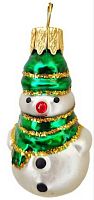 Игрушка ёлочная КОЛОМЕЕВ "Снеговик мини зелёный" ФУ-76/6 стекло, 7см,подар.уп.