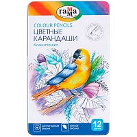 Карандаши 12цв. ГАММА "Классические" 80220212 шестигран.,грифель 3,3мм,метал.пенал