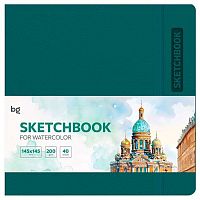 Скетчбук д/акварели 145*145мм 40л. BG кож.зам. "Bright. Teal" 61741 рис.бум.,200г/м2,на резинке