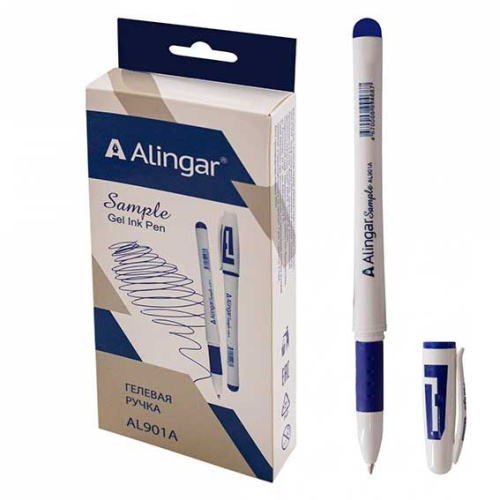 Ручка гелевая ALINGAR "Sample" AL901A синяя,0,5мм,резин.грип.,белый пласт..корп.