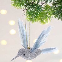Игрушка ёлочная "Колибри" 196-1036 серебро,пластик.,текстиль,2,5*7*13см