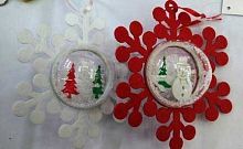 УЦЕНКА Подвесное елочное украшение "Снежинка с шаром" 13см бел./красн. 196-344