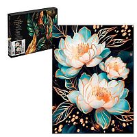 Картина по номерам с поталью чёрный холст ФЕНИКС "Золотые лотосы" 71299 холст,30*40см,подрам.