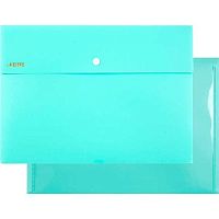 Папка-конверт на кнопке А4 deVENTE "Pastel" 3071852 непрозр.бирюз.,фактура "песок",350мкм,внеш.карм.