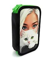 Пенал 3отд. 190*105 ПЧЕЛКА ПО-110 "Девушка и кот" больш.,ткан.торец