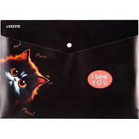 Папка-конверт на кнопке А4 deVENTE "I See You" 3079554 непрозр.с рис.,180мкм,факт.песок